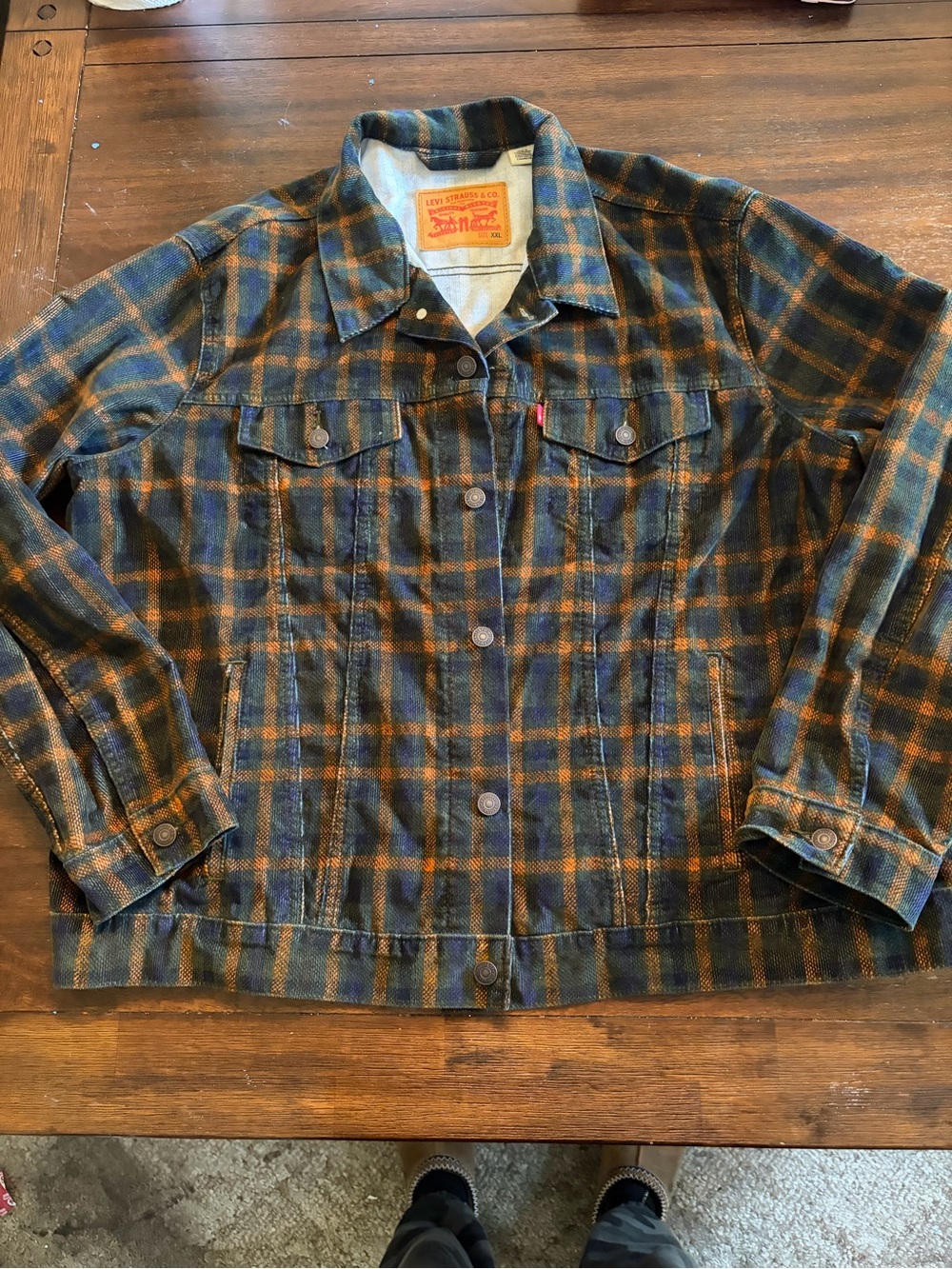 Levi's Jacket Mens XXL Green Plaid Corduroy Button Front Bomber Trucker Coat